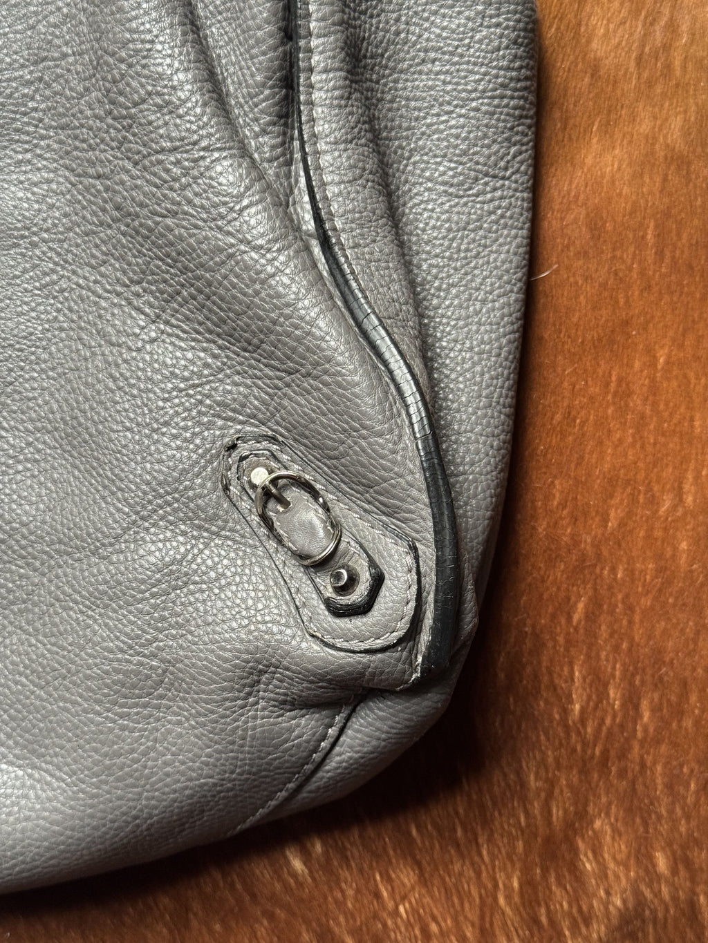 Large Grey Leather City Bag