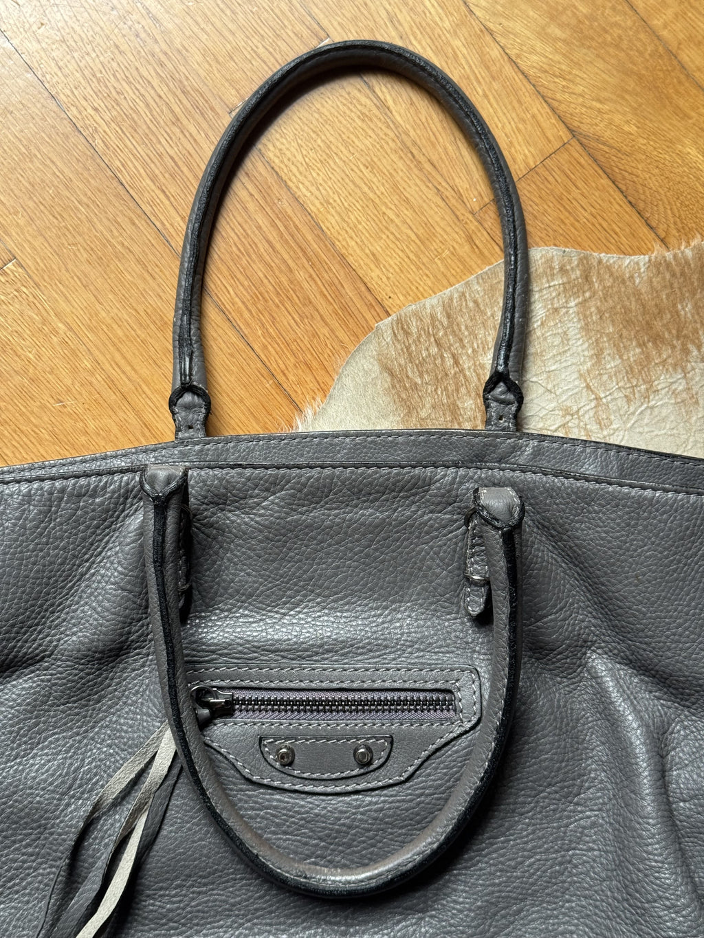 Large Grey Leather City Bag