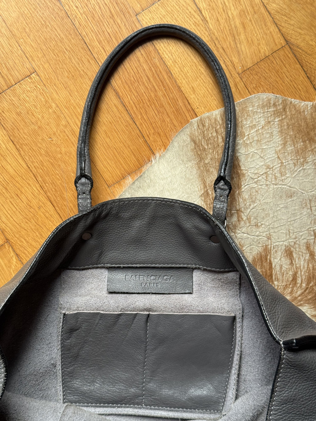 Large Grey Leather City Bag