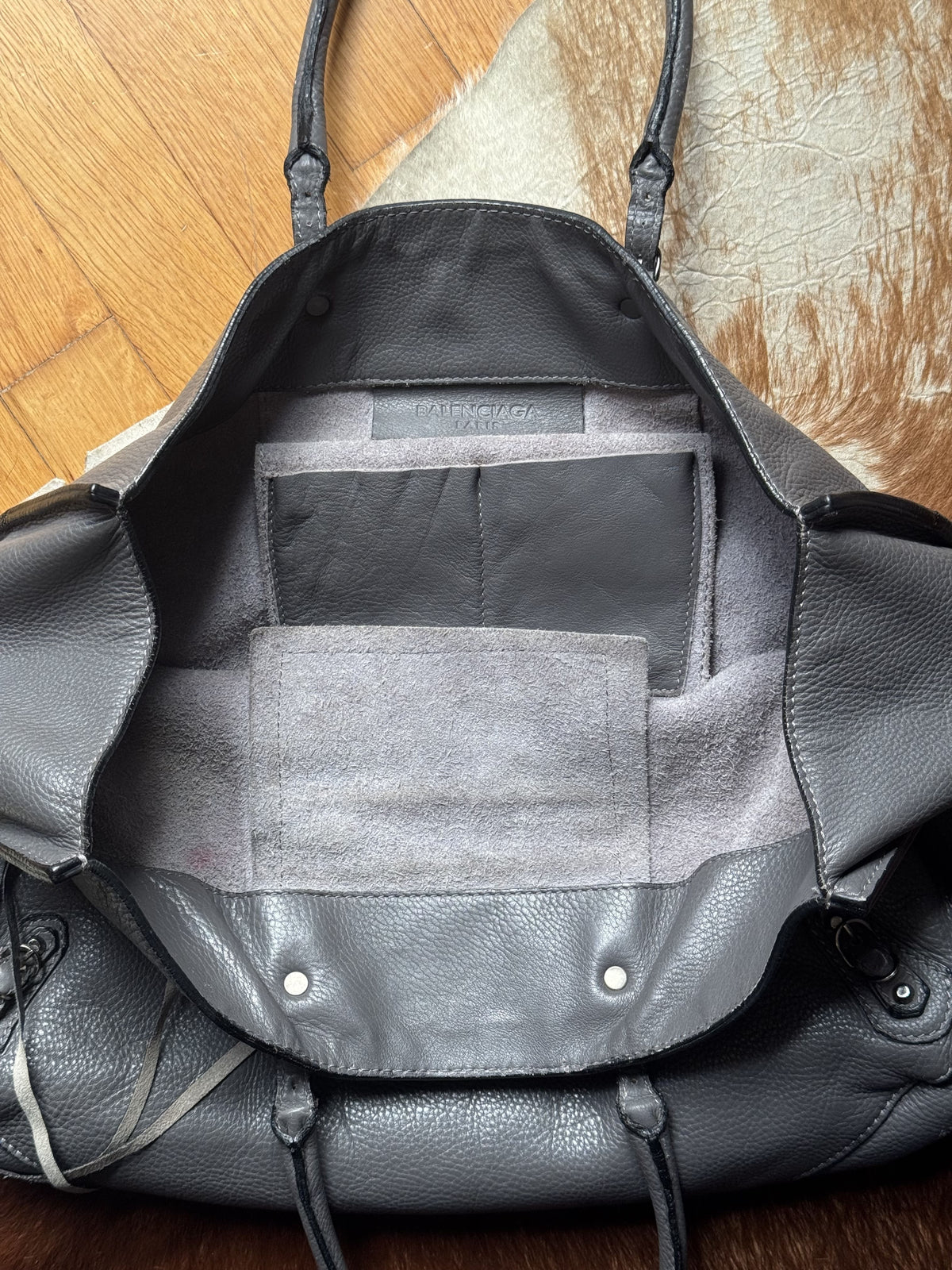 Large Grey Leather City Bag