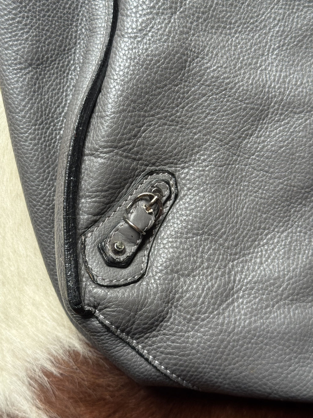Large Grey Leather City Bag