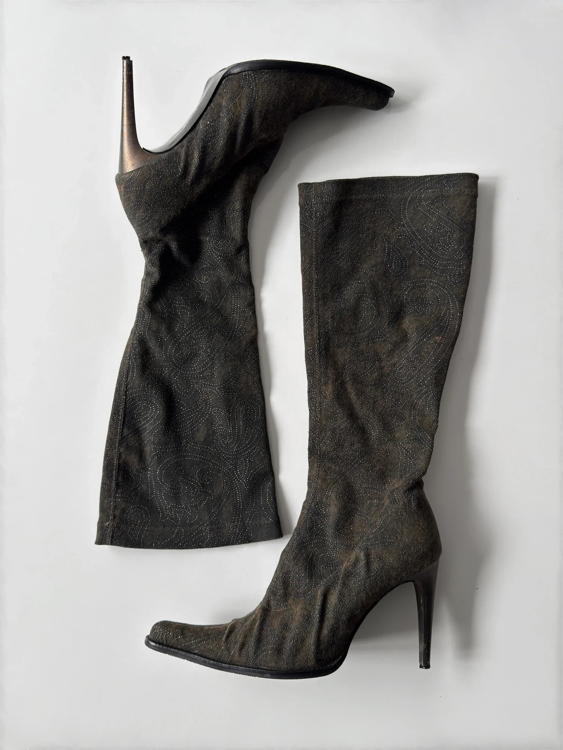 Distressed Denim Boots