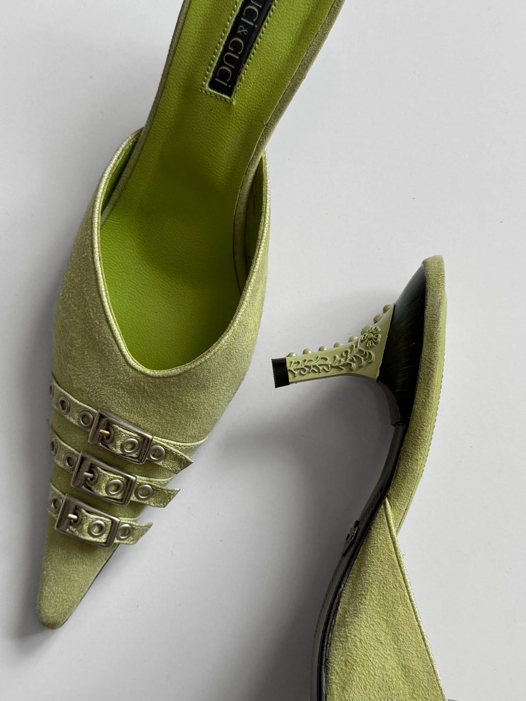 Green Suede Heeled Shoes