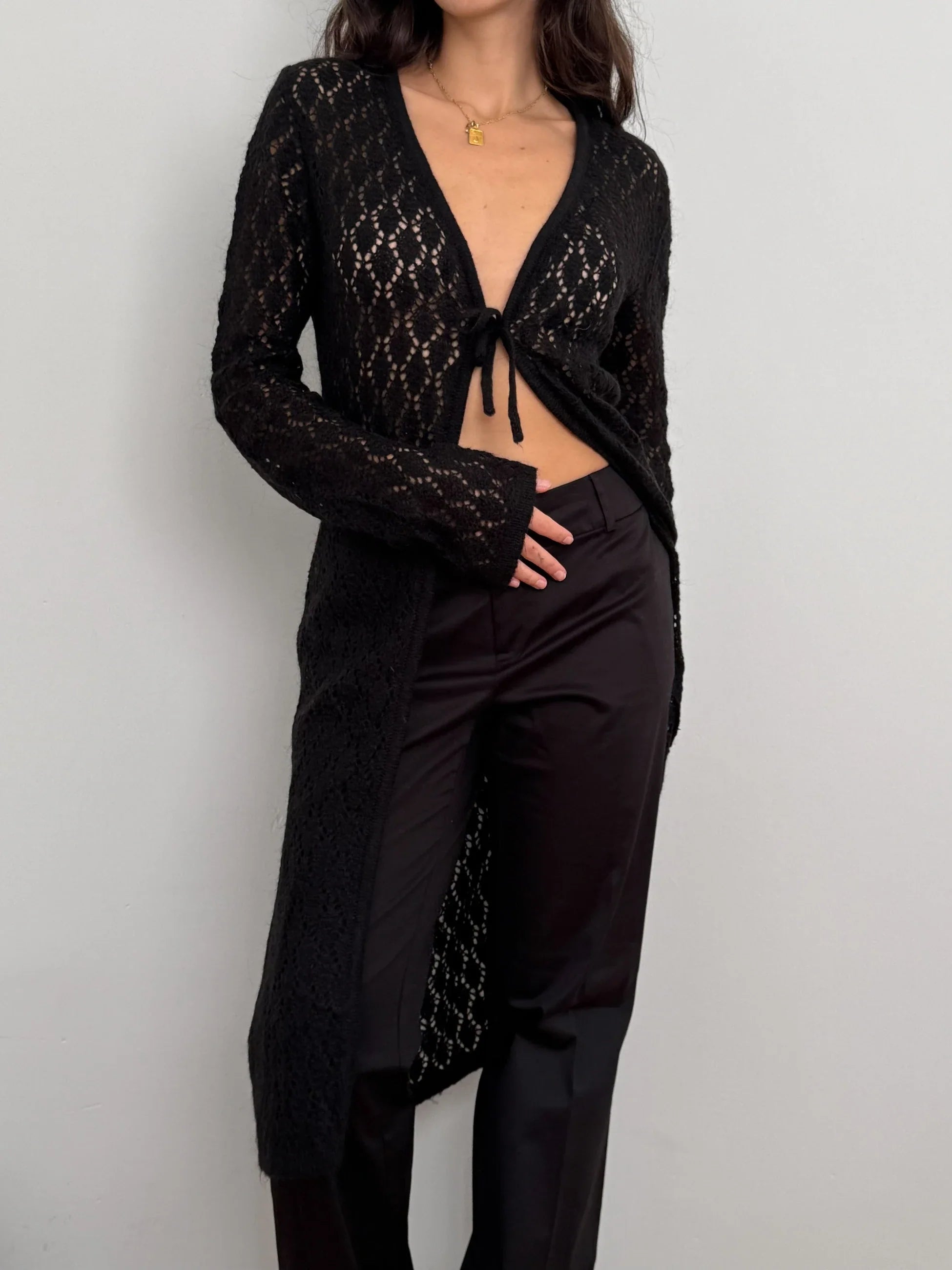 Black Pointelle Mohair Cardigan