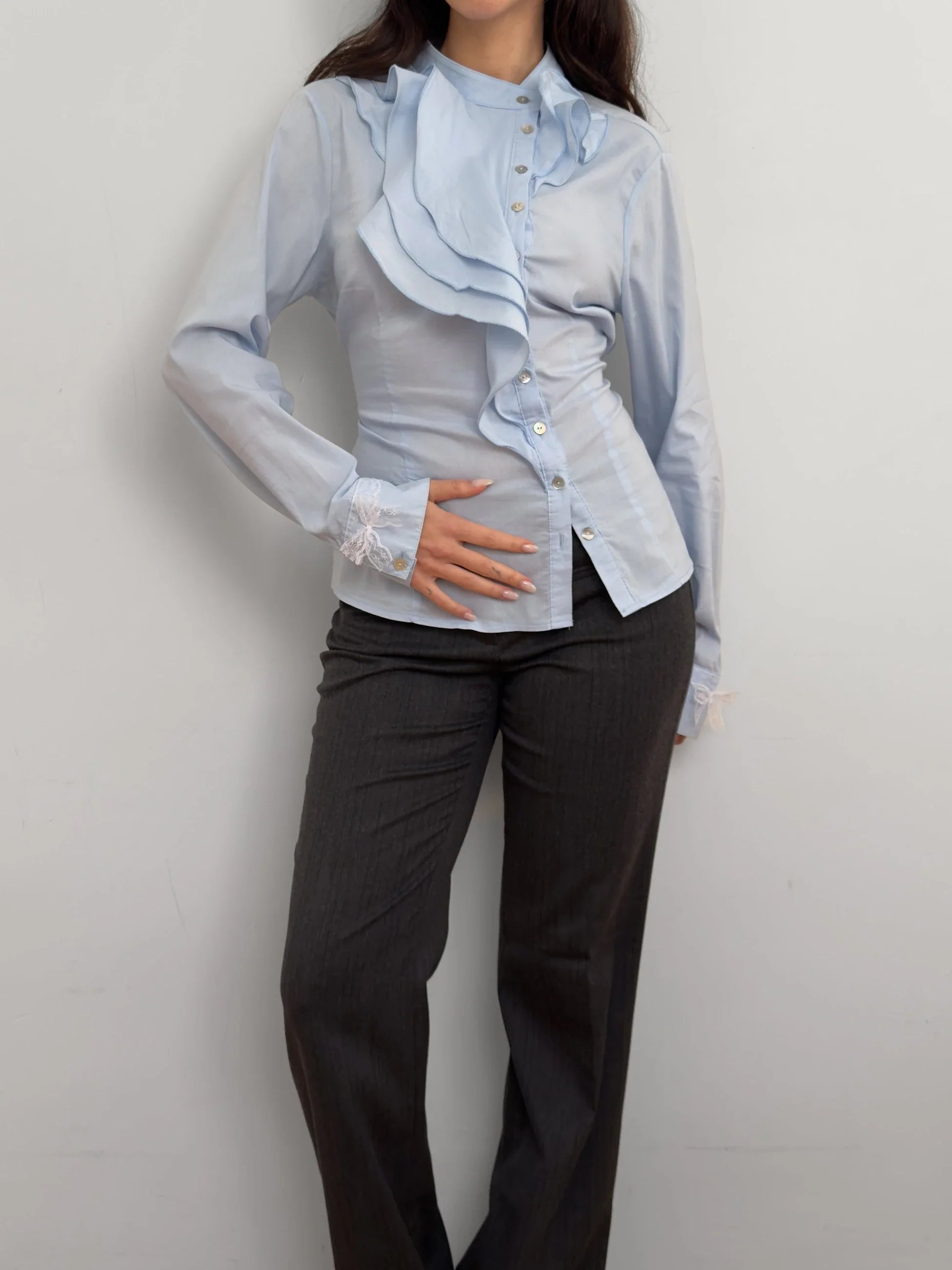 Collar-Detailed Blue Shirt