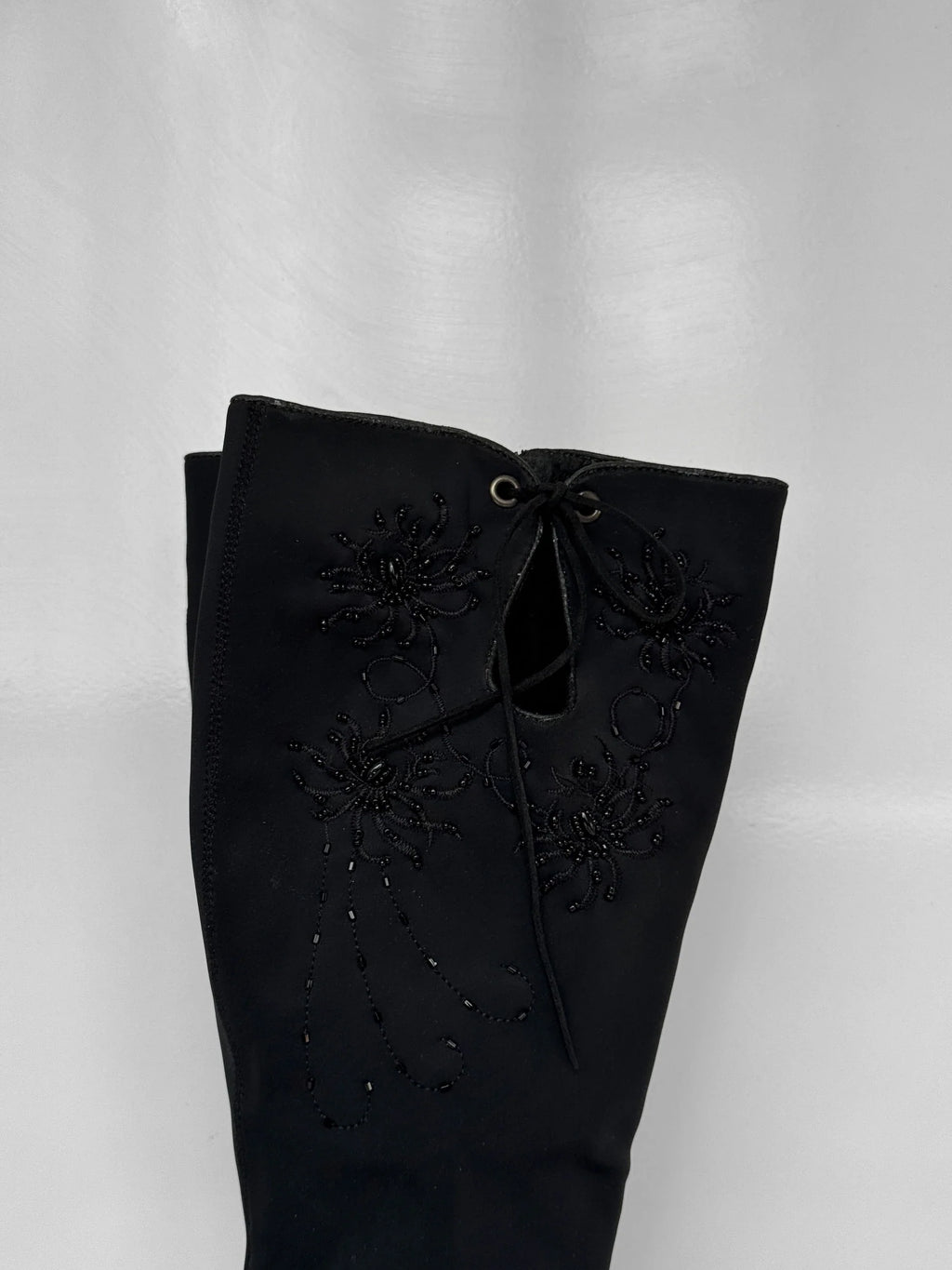 Bead-Embroidered Black Boots