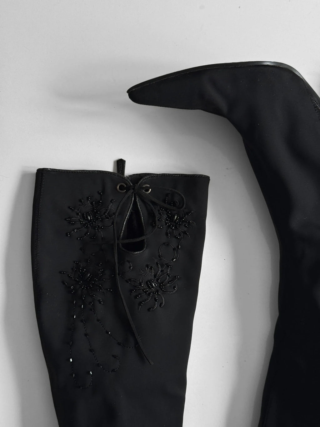 Bead-Embroidered Black Boots