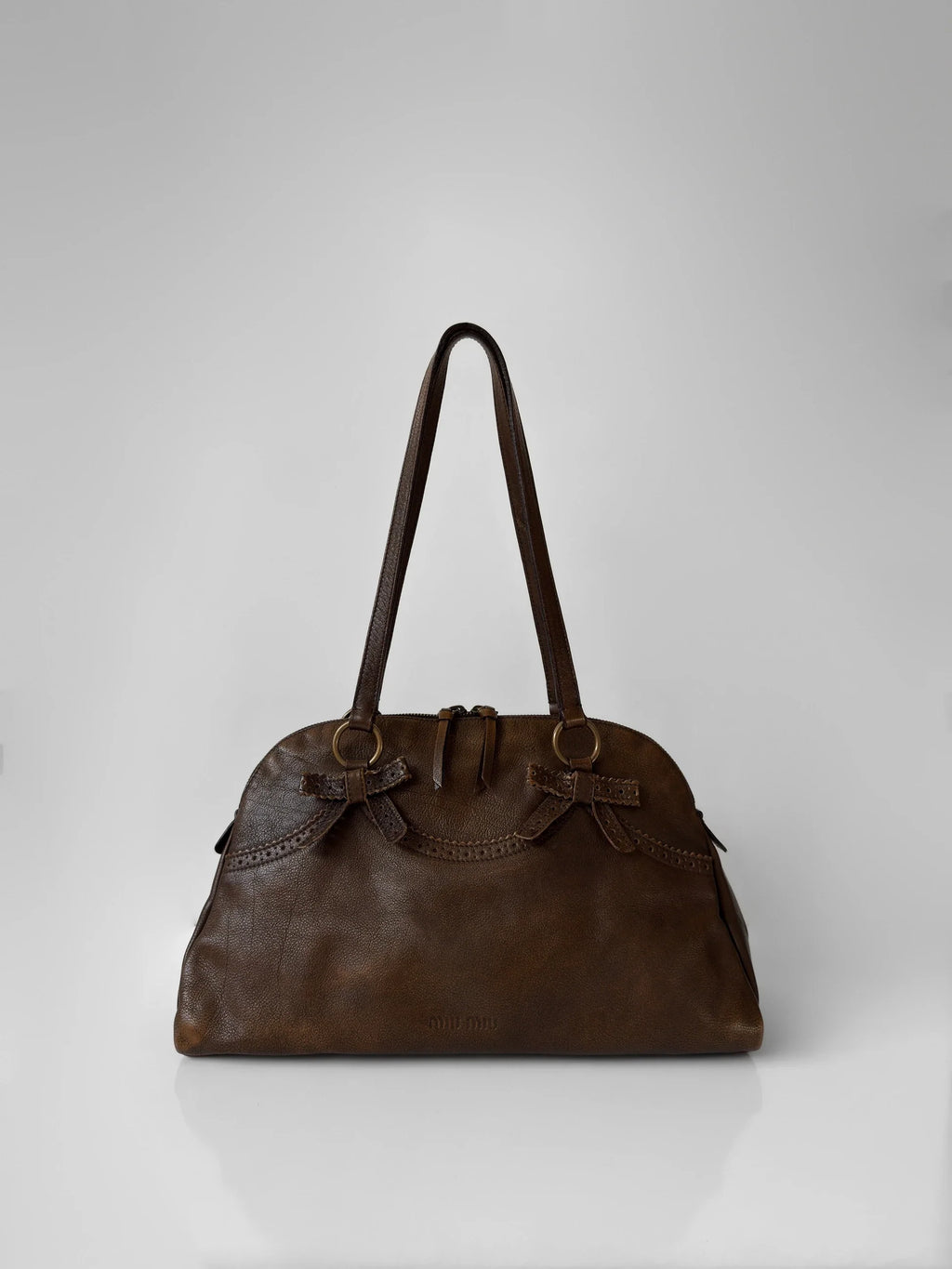 Miu Miu Bow-Detailed Distressed Leather Bag
