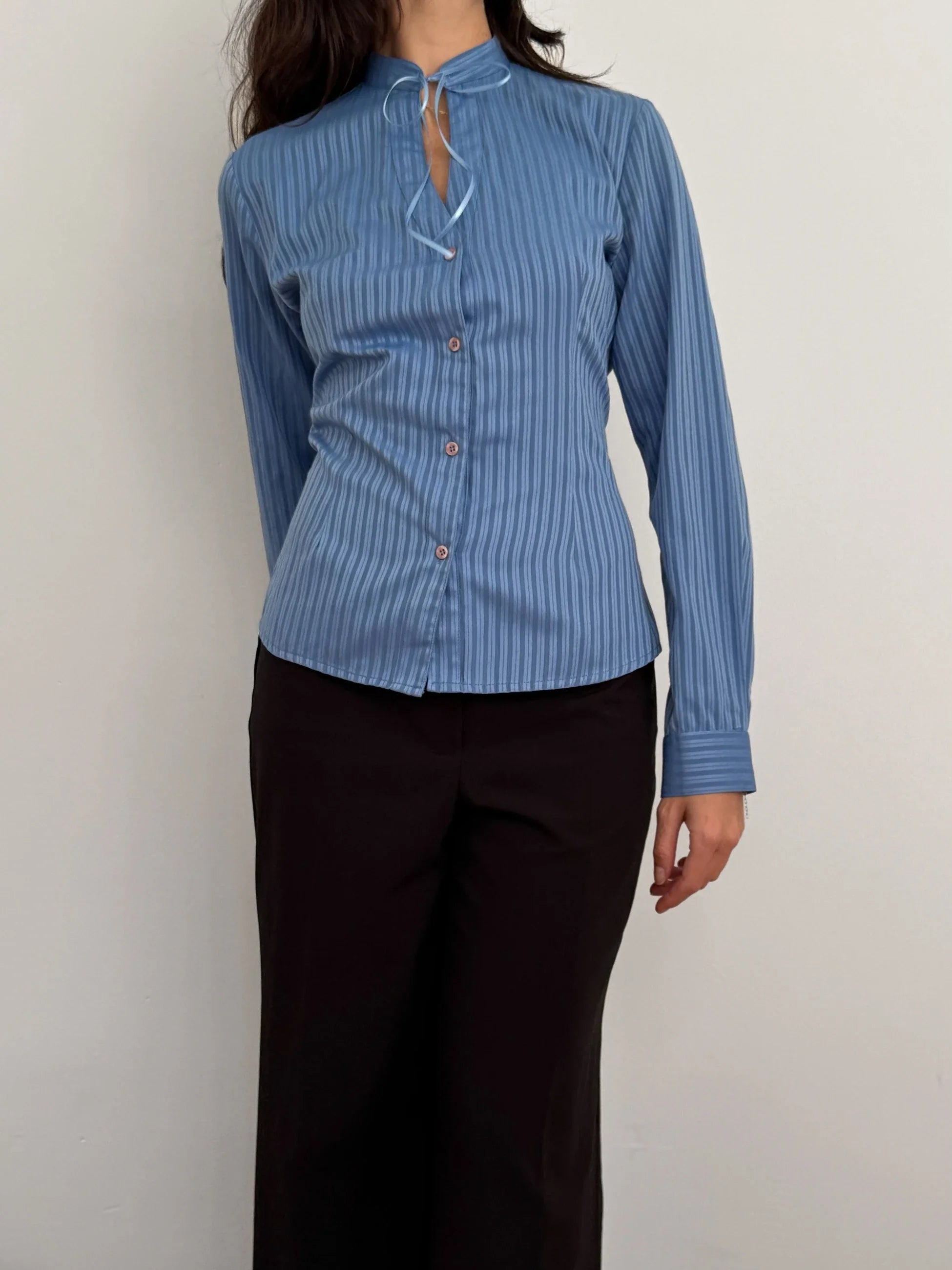 Collar-Detailed Blue Shirt