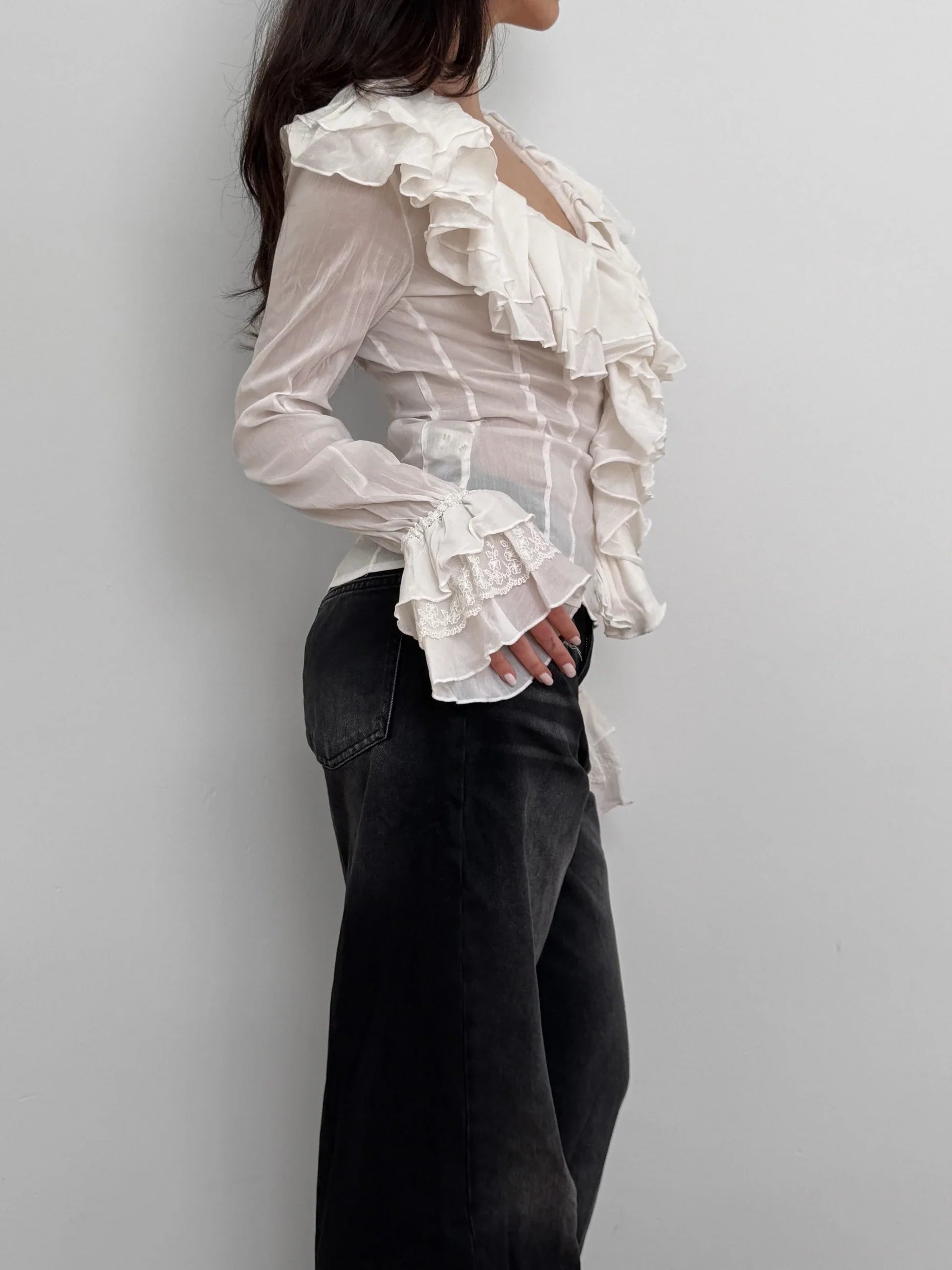 Ruffled %100 Cotton Blouse