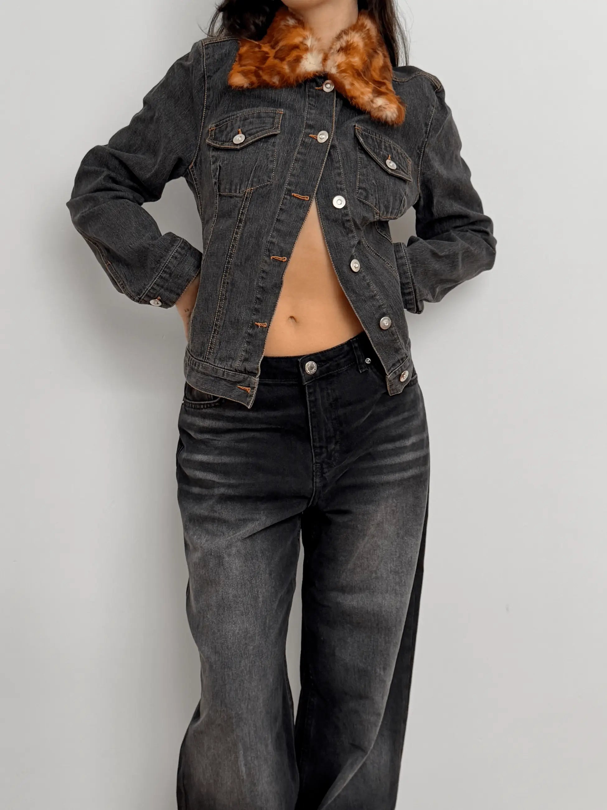 Plush Collared Denim Jacket