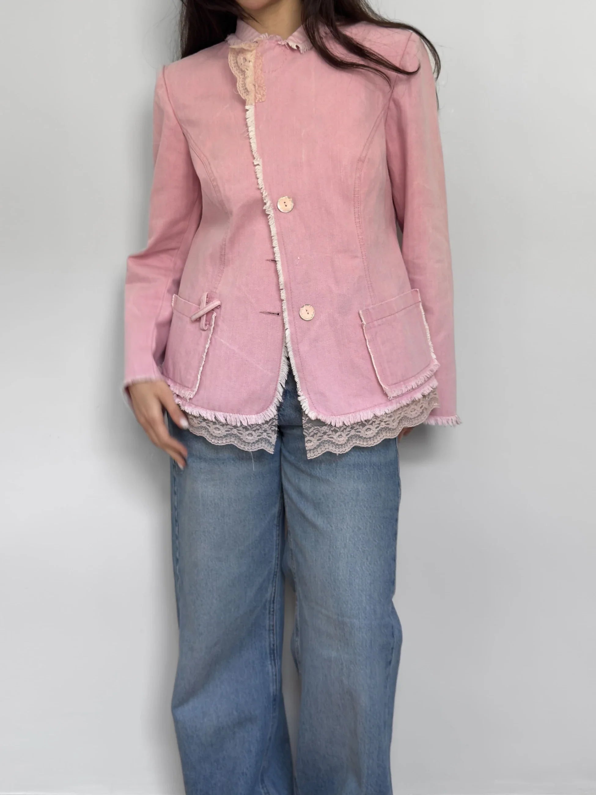 Lace-Detailed Pink Jacket