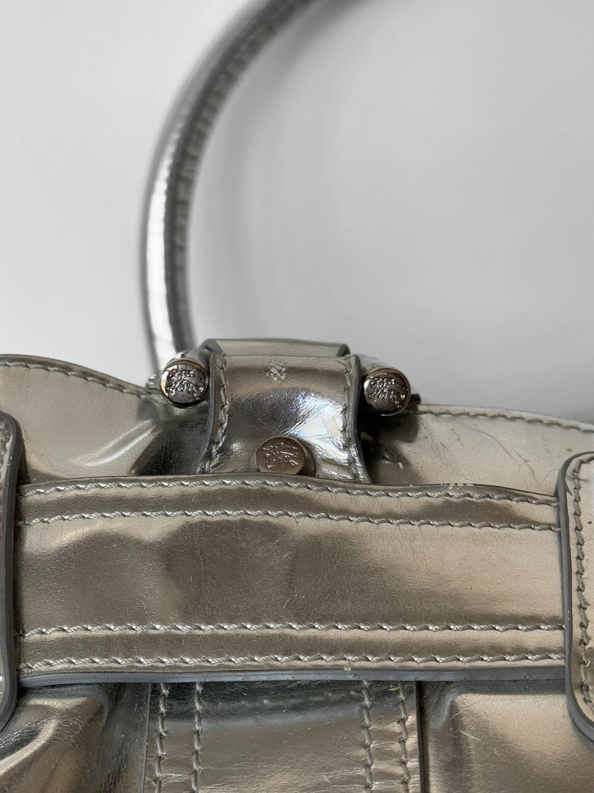 Burberry Sliced Check Silver Leather Bag