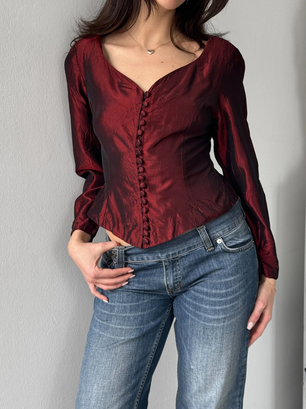 Burgundy Satin Blouse