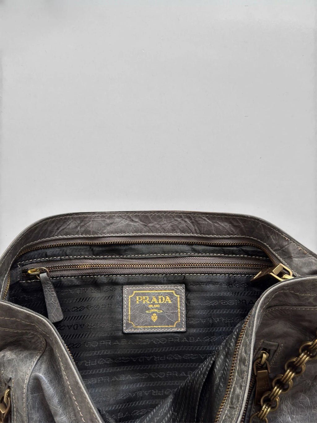 Prada Grey Leather Bag