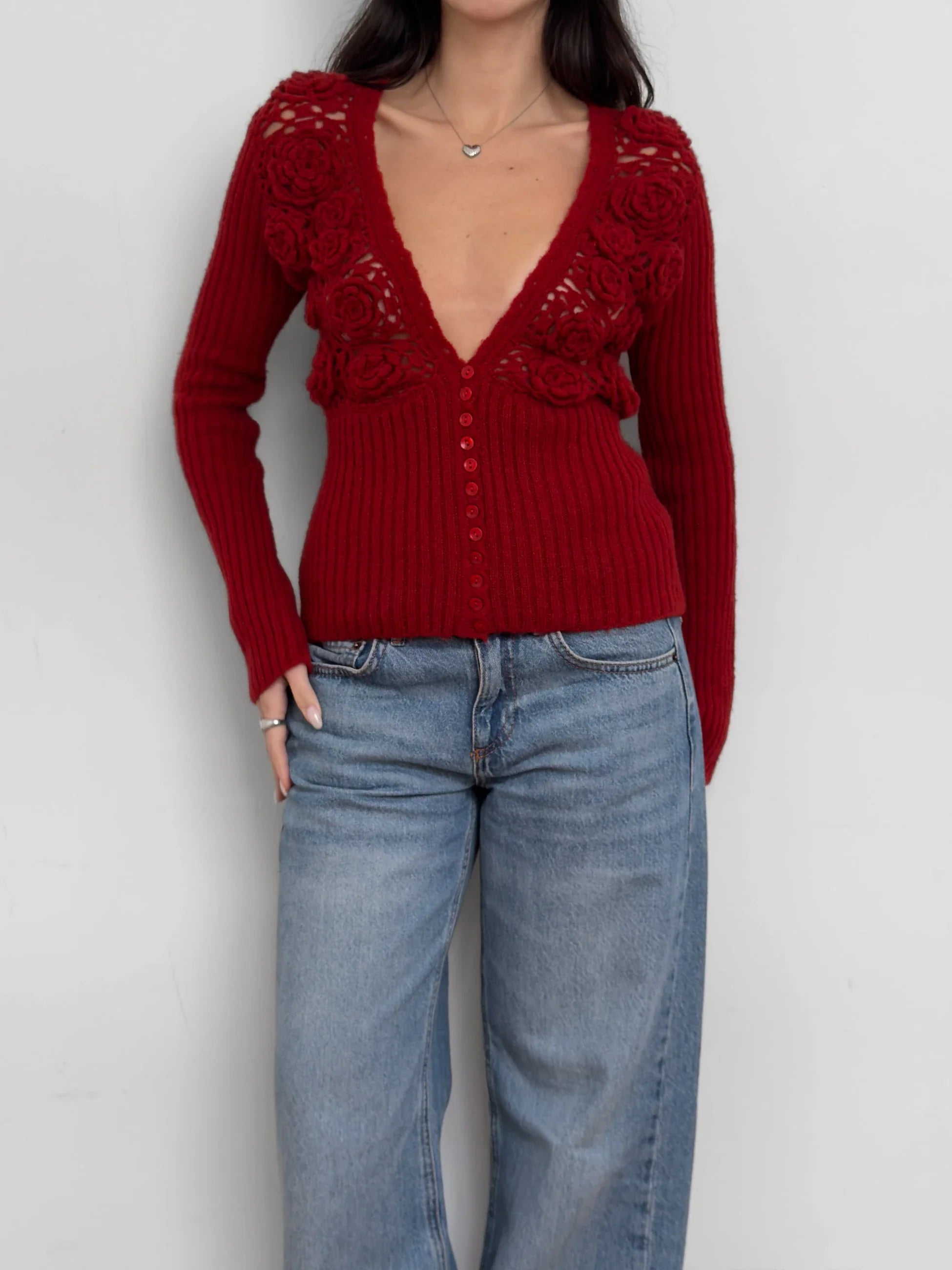 Red Wool Cardigan