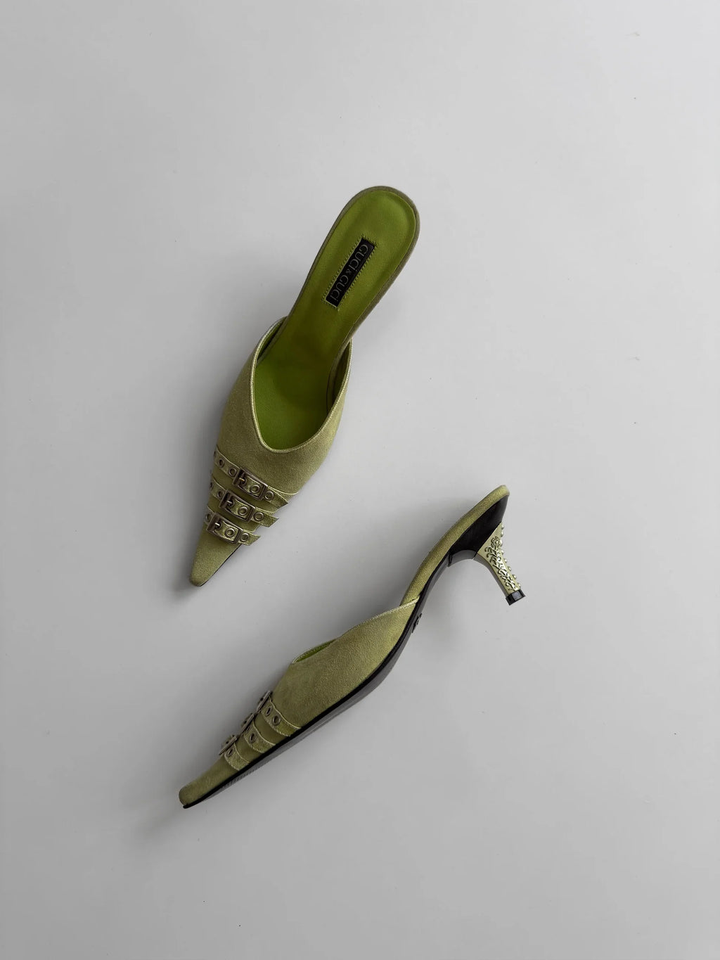 Green Suede Heeled Shoes