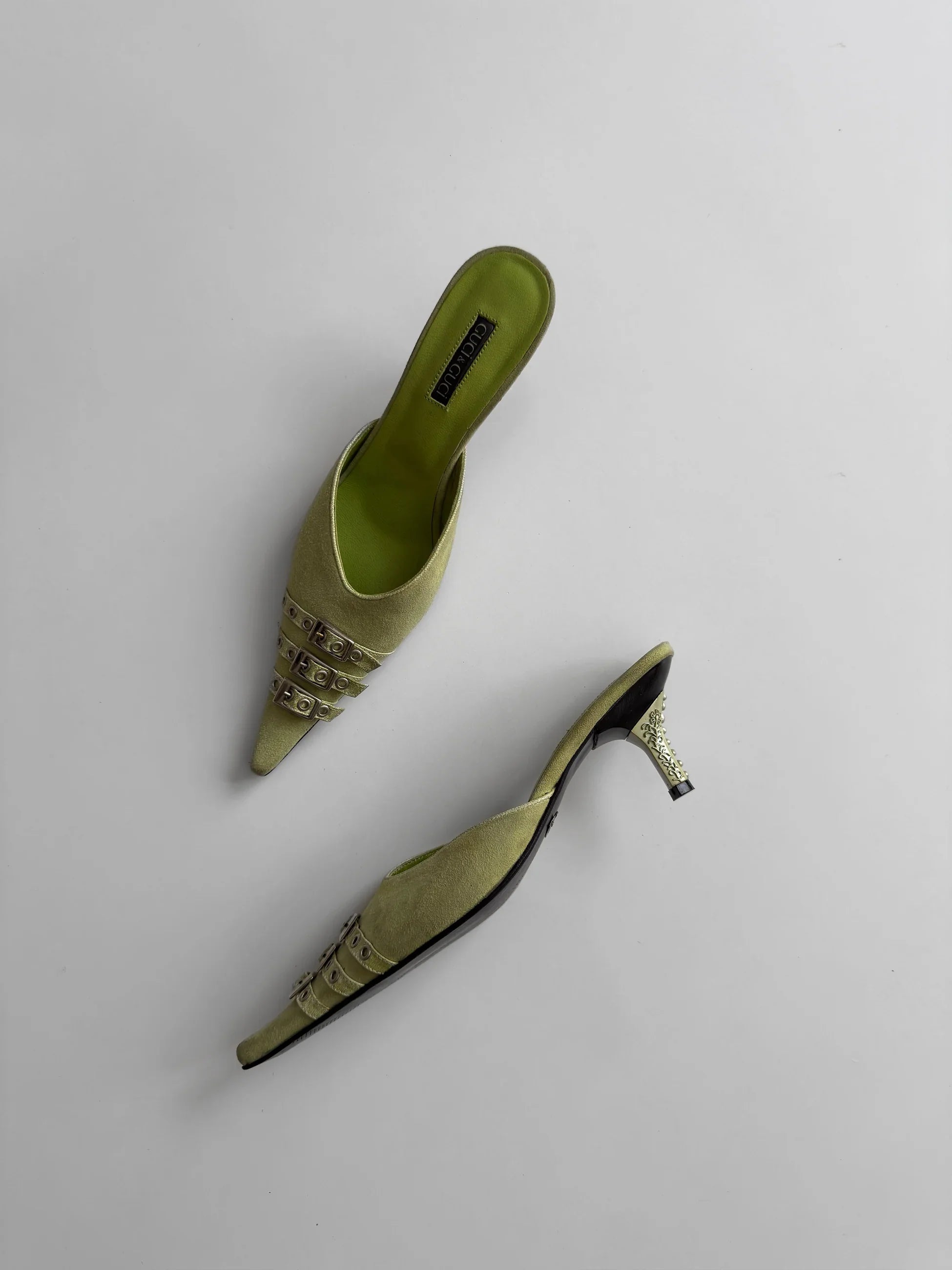 Green Suede Heeled Shoes