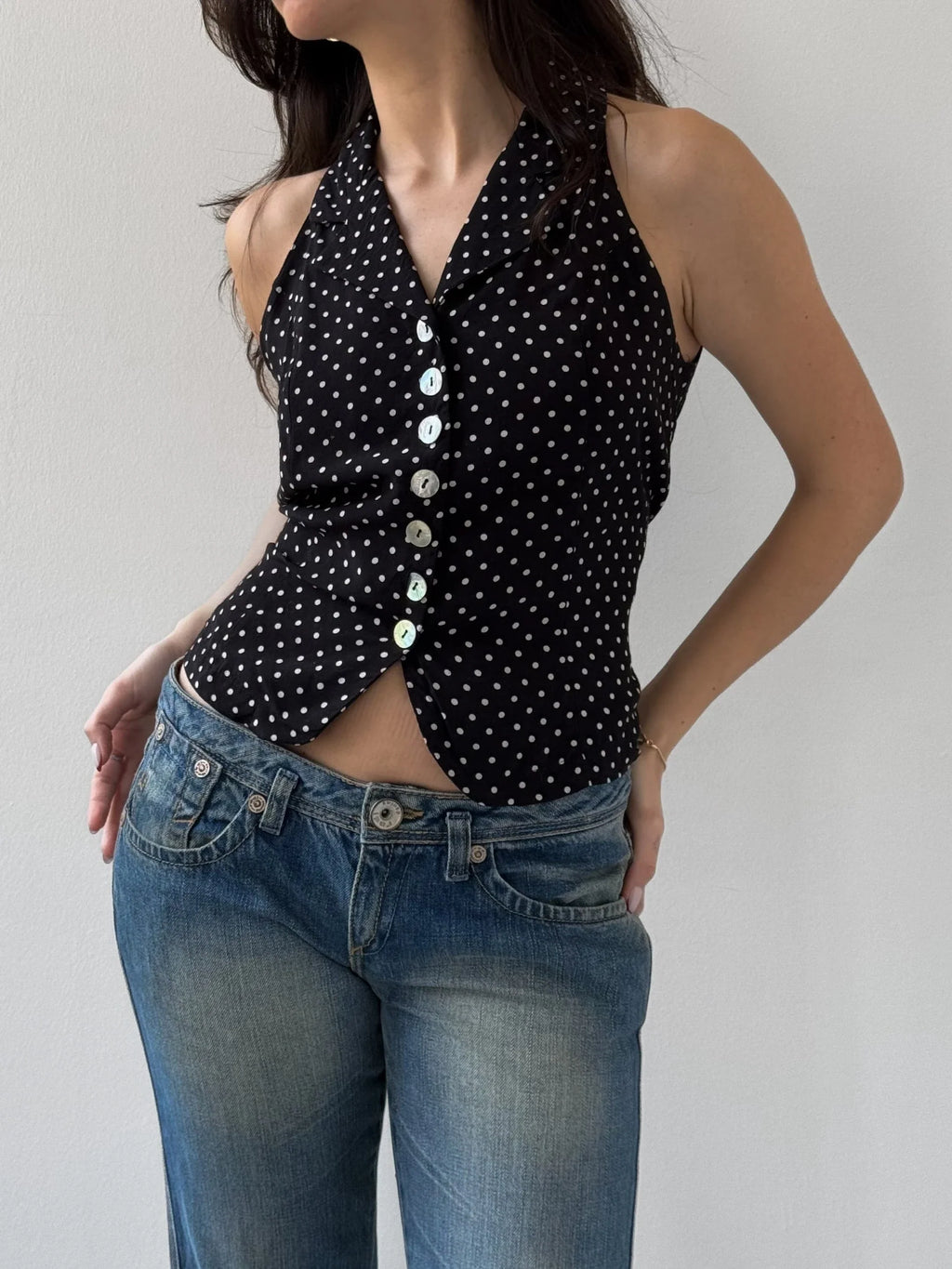 Polka Dot Sleeveless Shirt