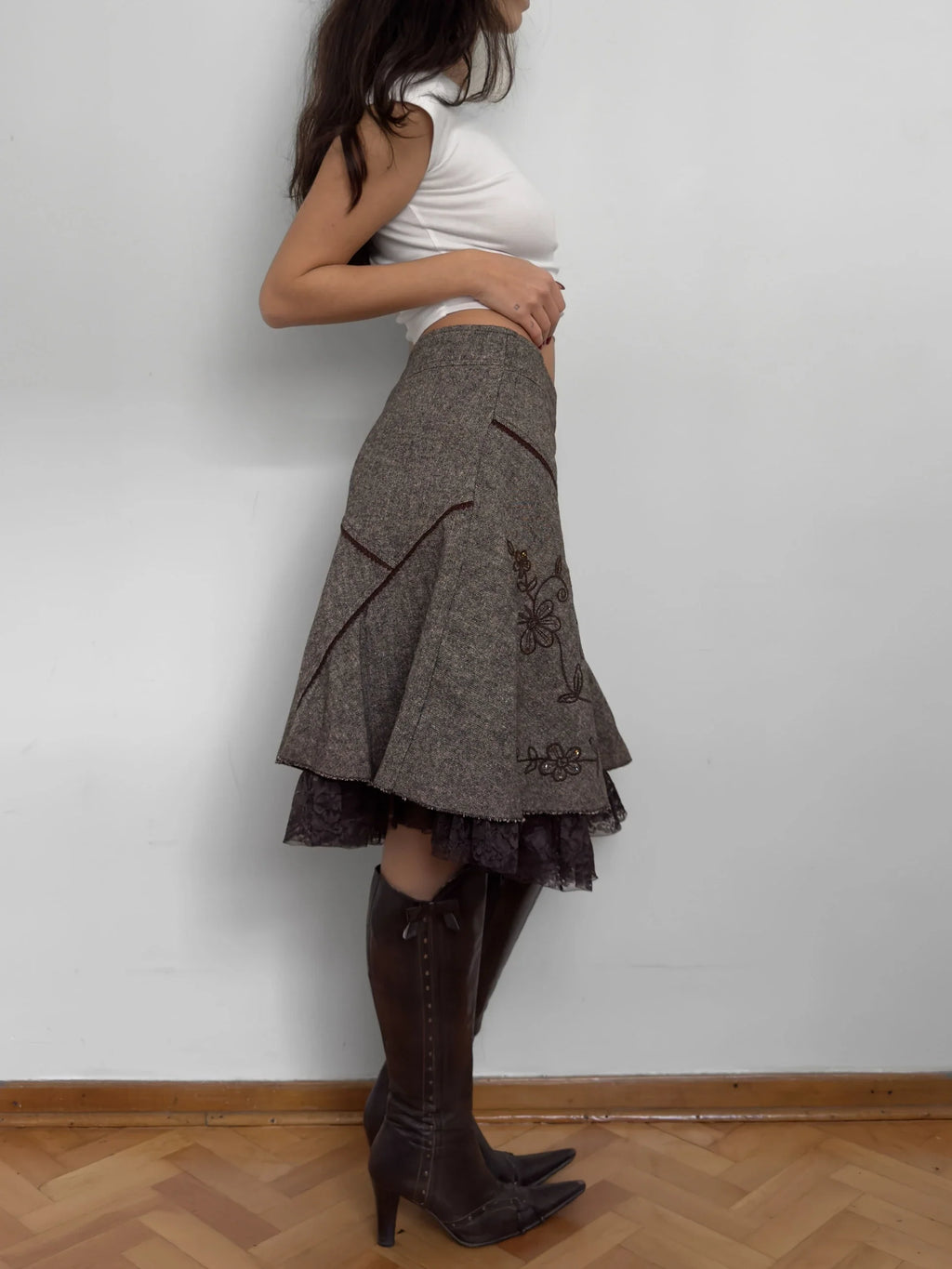 Embroidered Wool Skirt