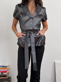 Lace-Up Satin Shirt