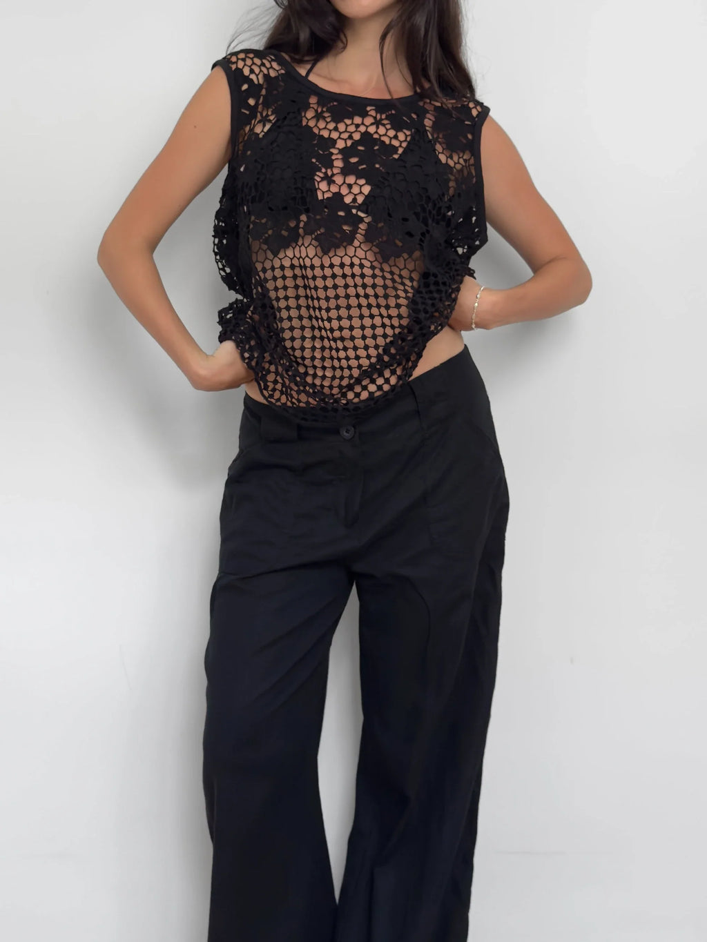 Black Pointelle Blouse