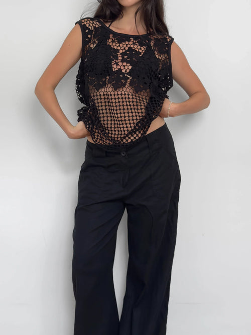 Black Pointelle Blouse