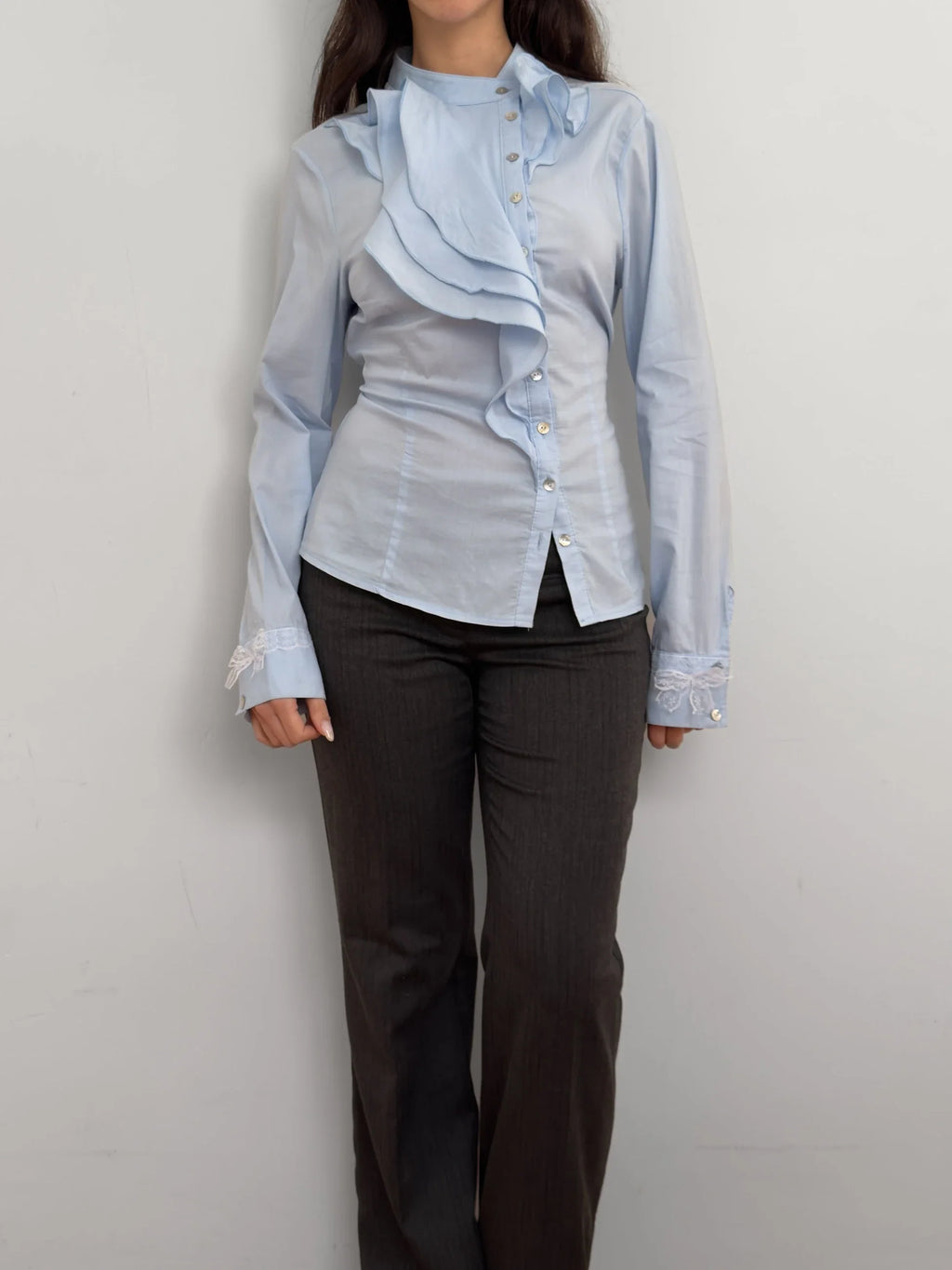Collar-Detailed Blue Shirt