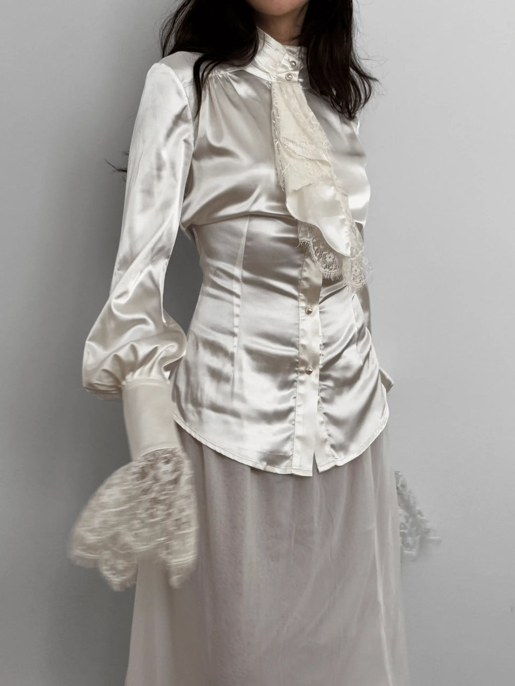 Lace-Detailed Satin Shirt