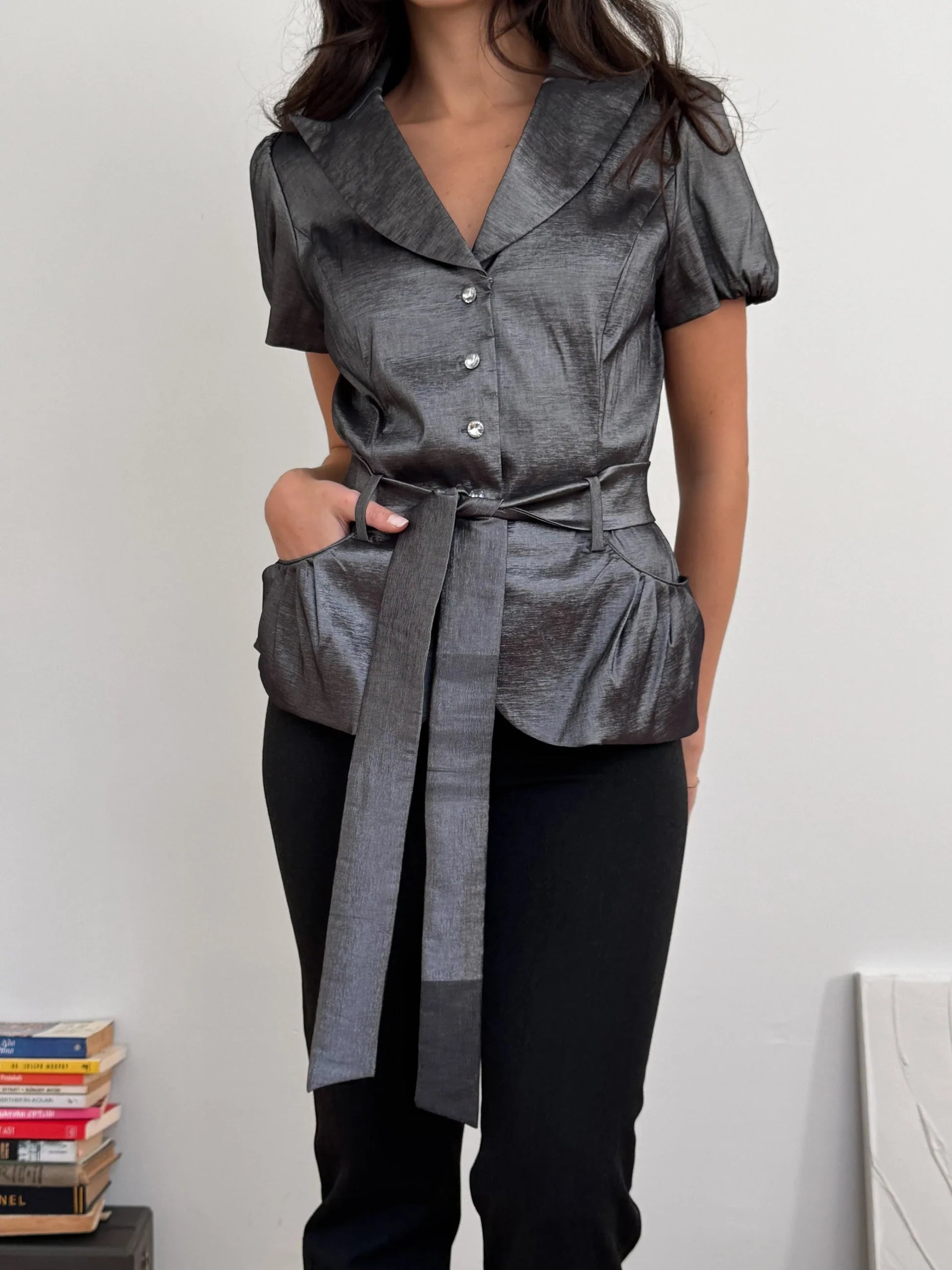 Lace-Up Satin Shirt