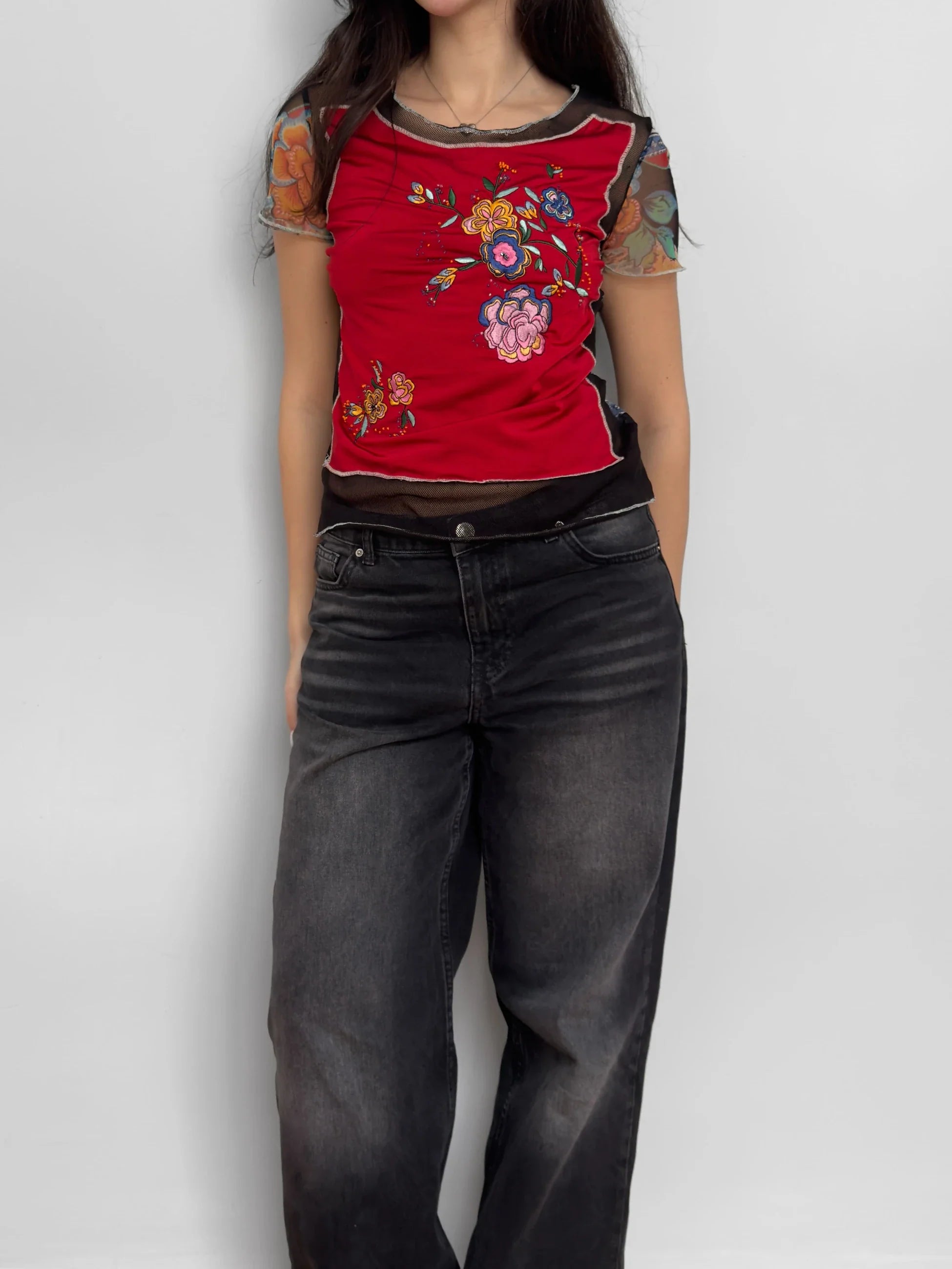 Embroidered Tulle Blouse