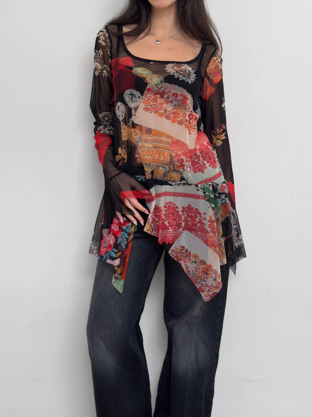 Print Tulle Blouse