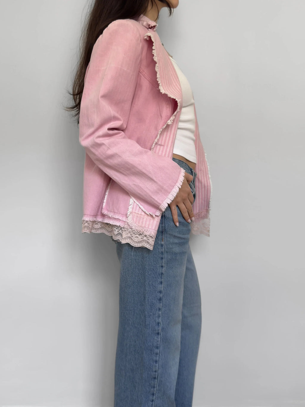 Lace-Detailed Pink Jacket