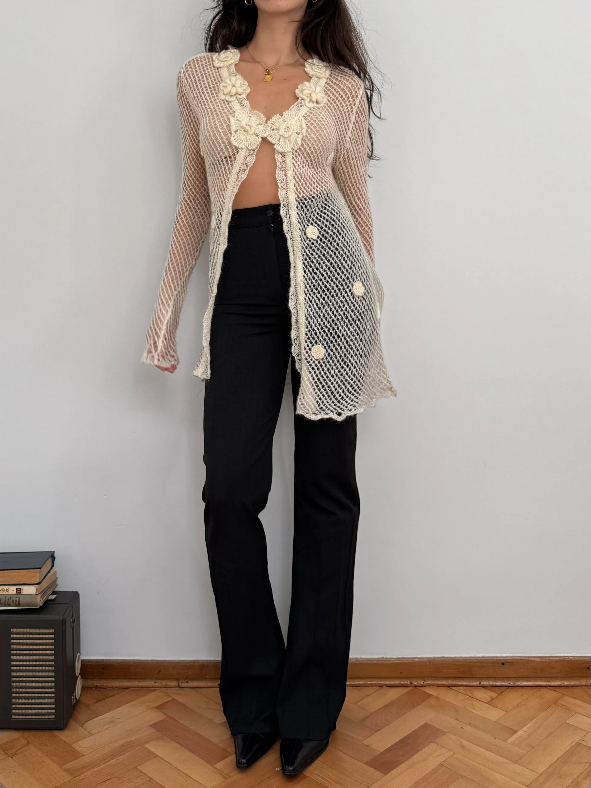 Pointelle Mohair Cardigan
