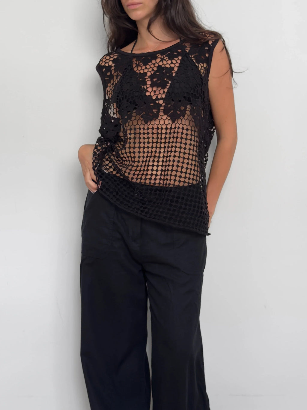Black Pointelle Blouse