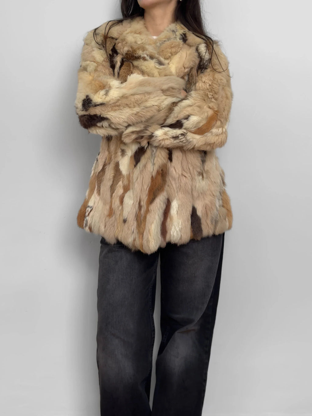 Soft Textured Patchwork Fur Coat