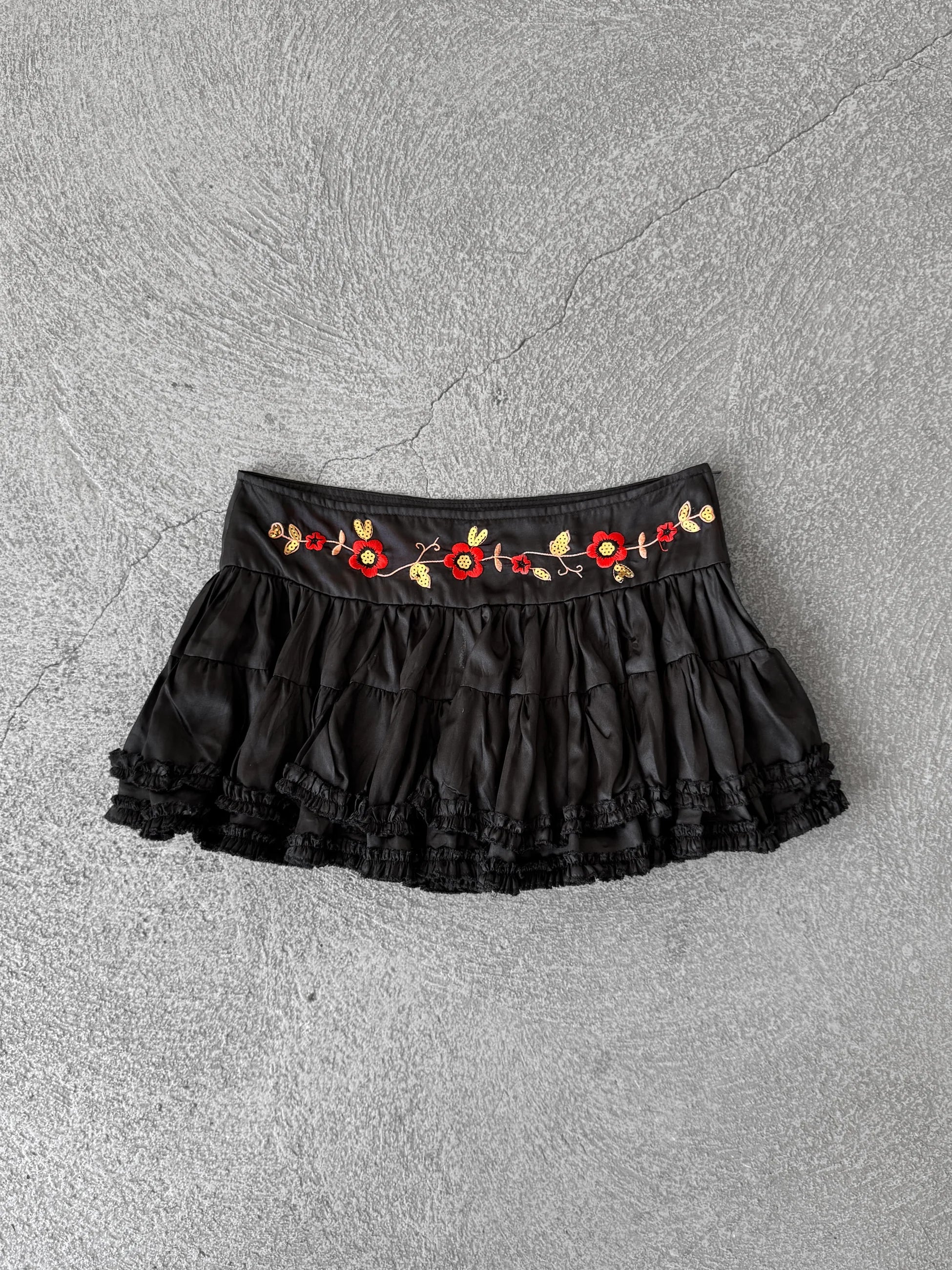 Embroidered Satin Skirt
