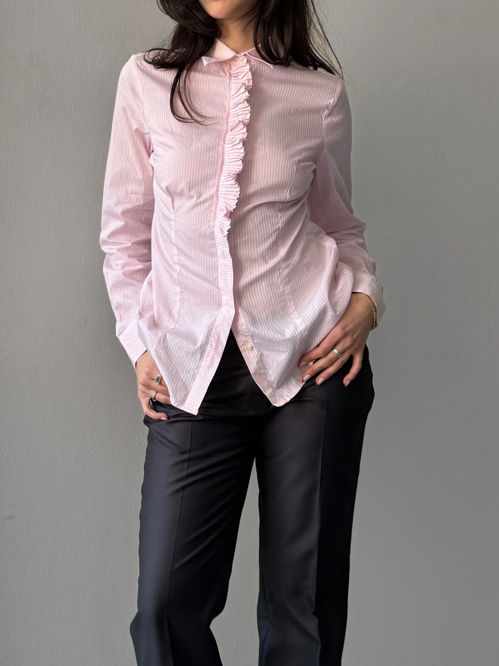 Collar-Detailed Striped Shirt