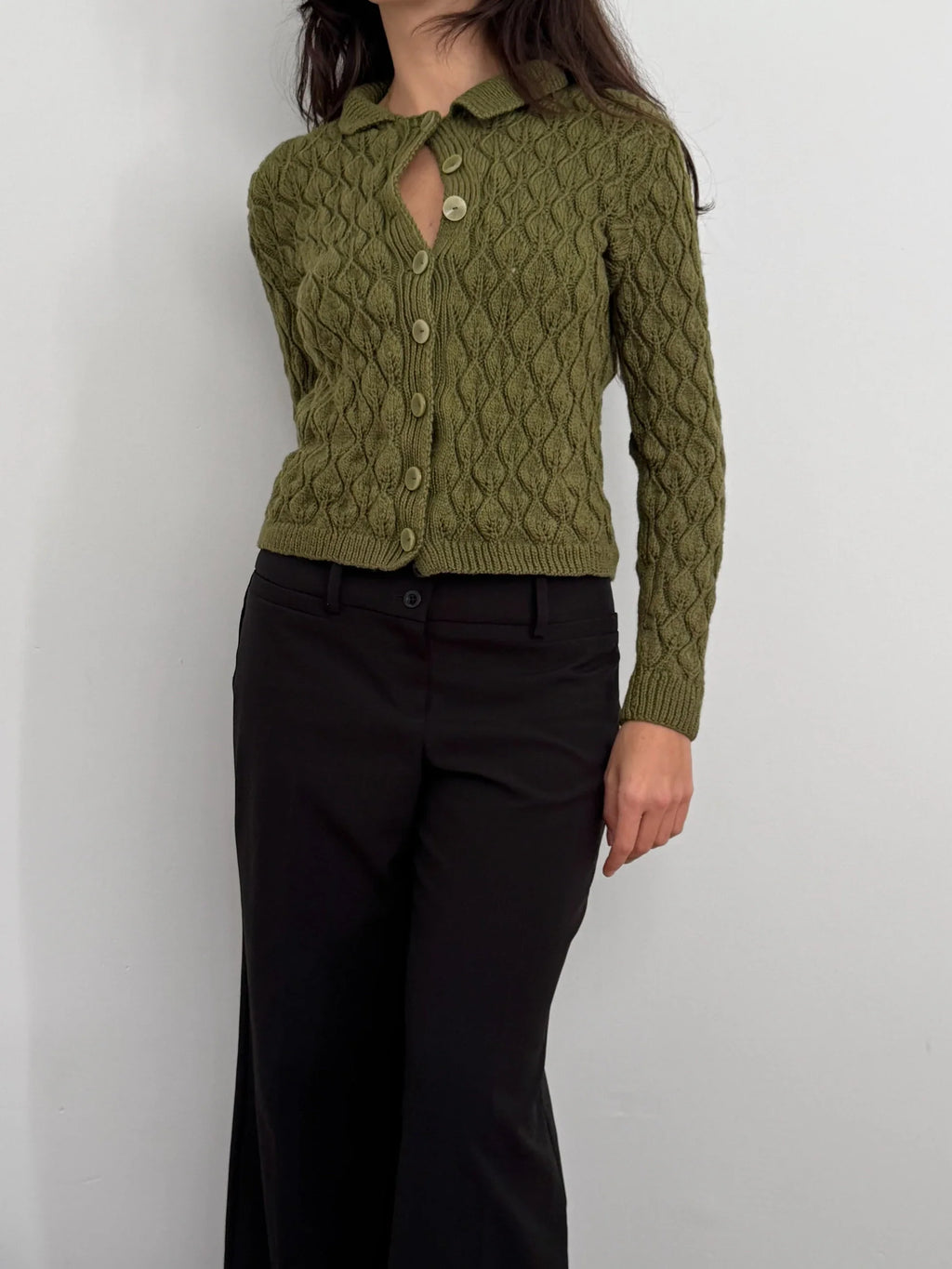 Olive Green Knit Cardigan