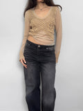 Tulle-Detailed Beige Sweater
