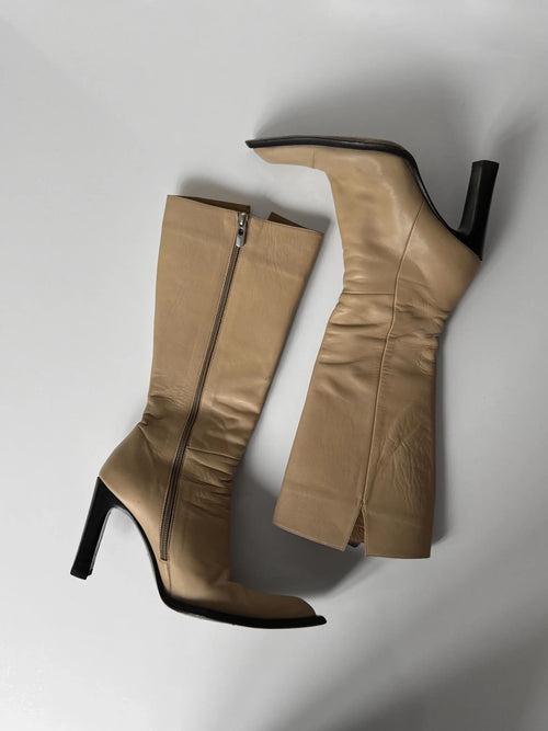 Beige Leather Boots