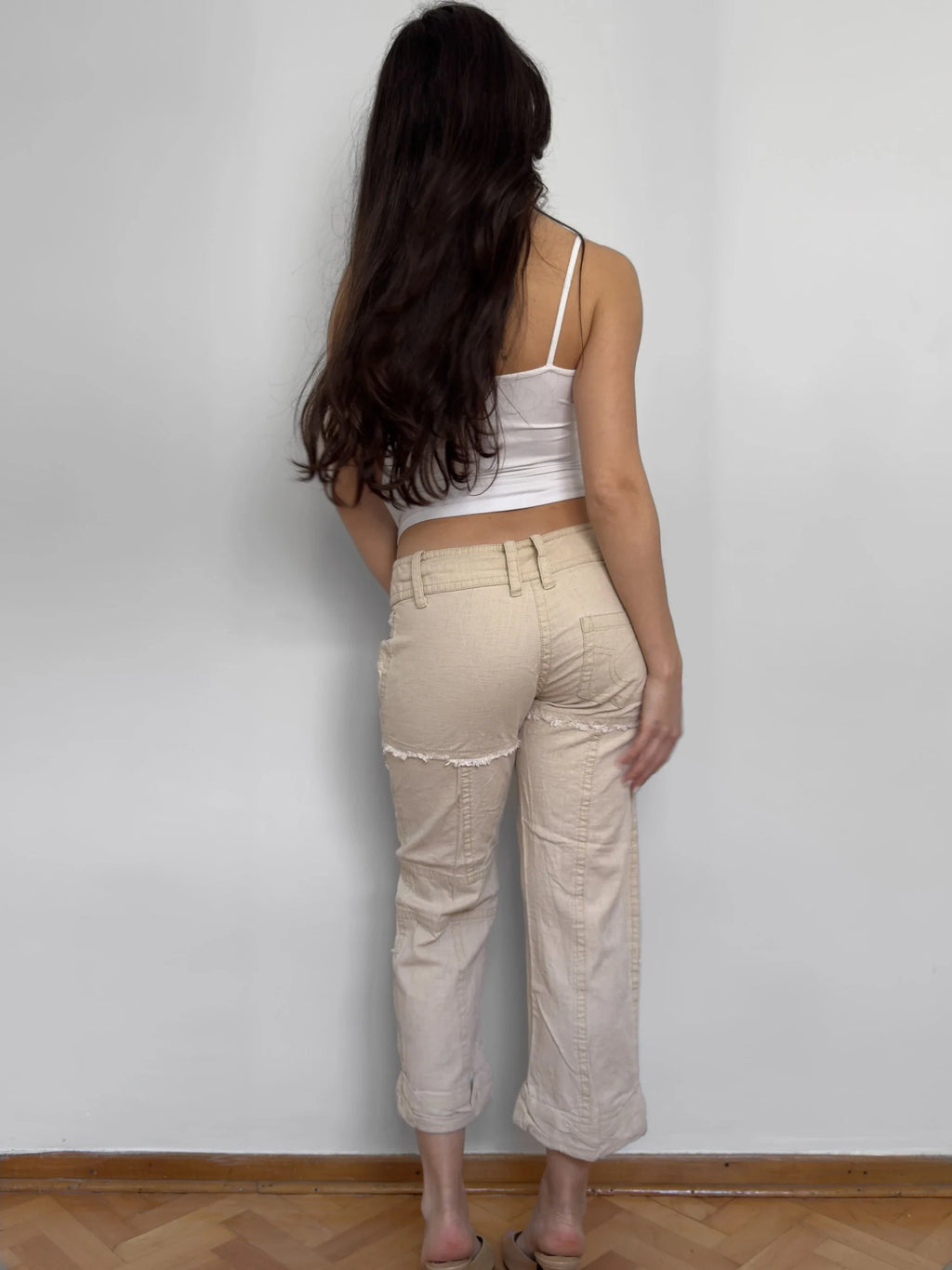 Beige Linen Capri