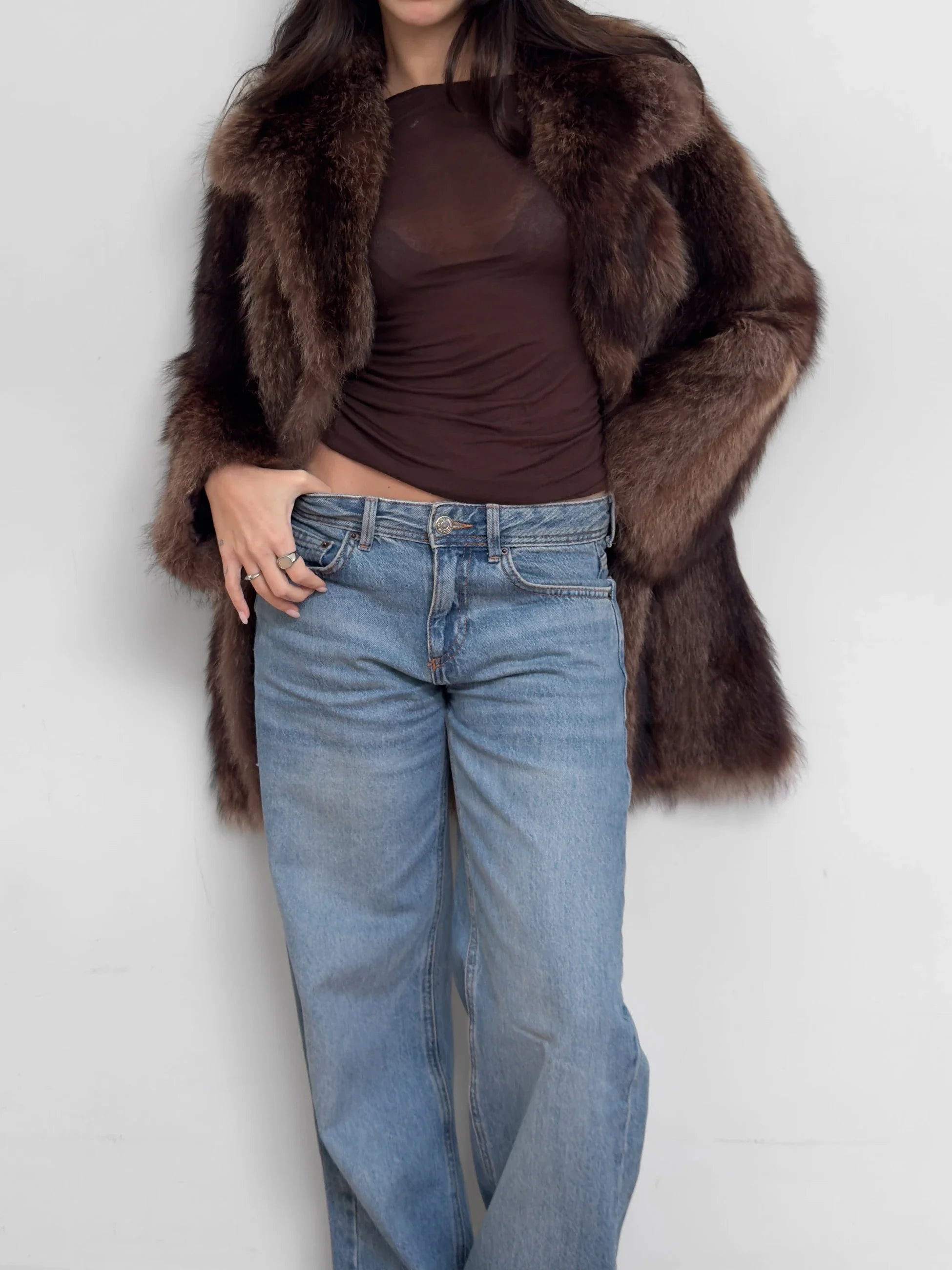 Brown Midi Fur Coat
