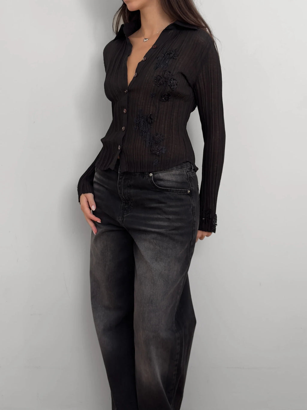 Embroidered Chiffon Shirt