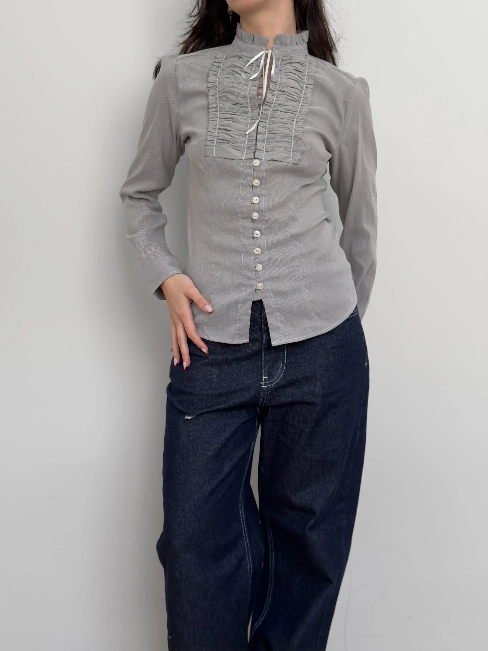 Collar-Detailed Striped Shirt
