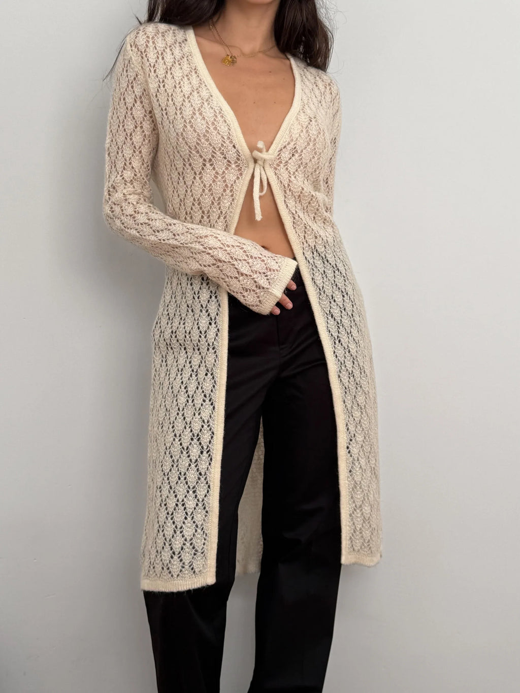 Cream Pointelle Mohair Cardigan