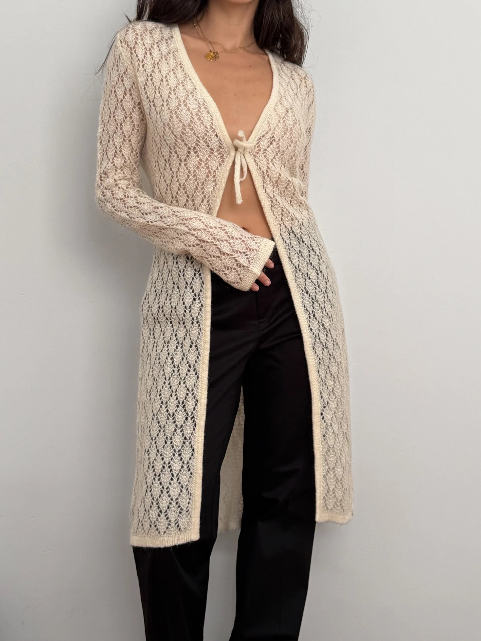 Cream Pointelle Mohair Cardigan