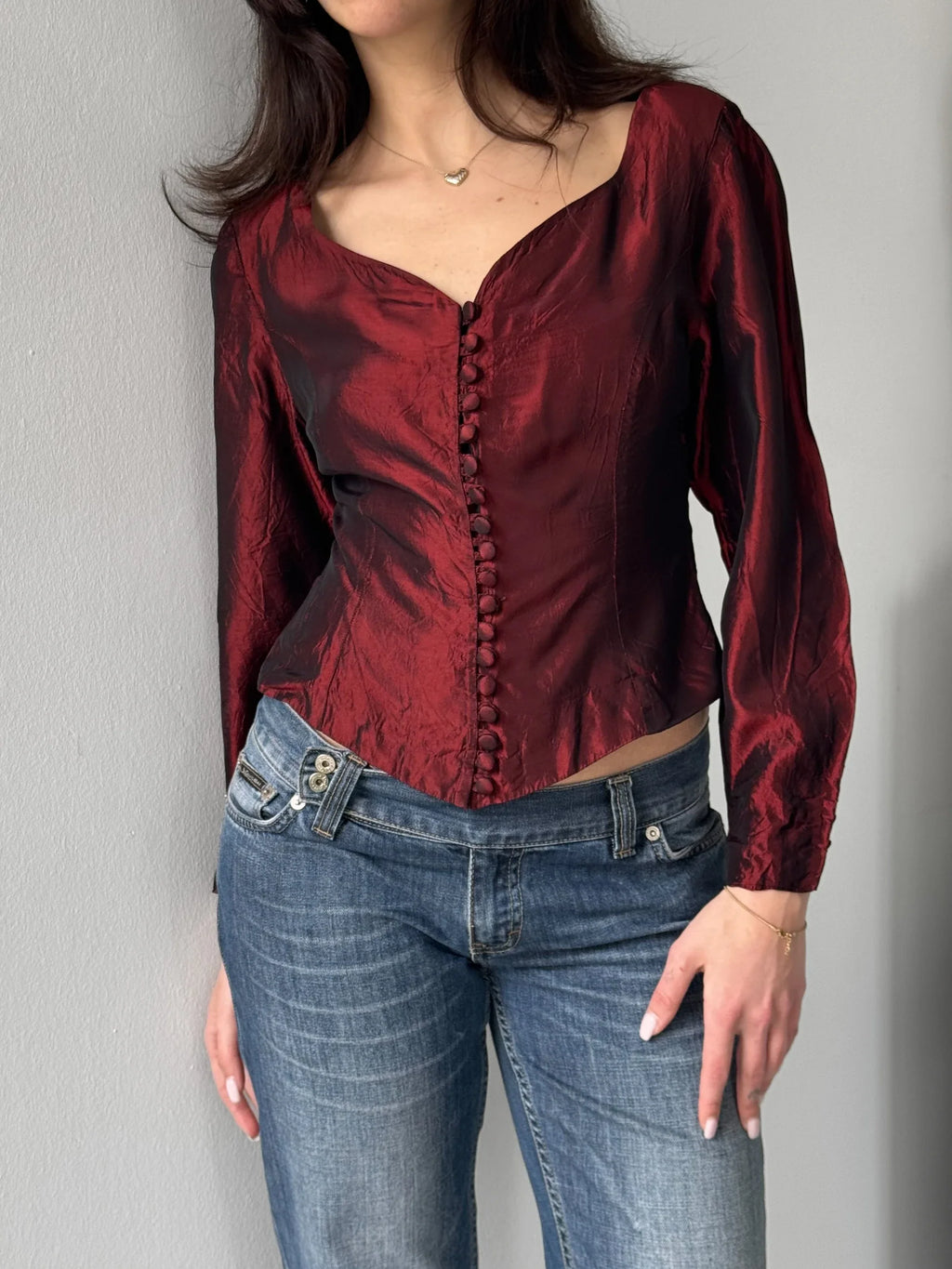 Burgundy Satin Blouse