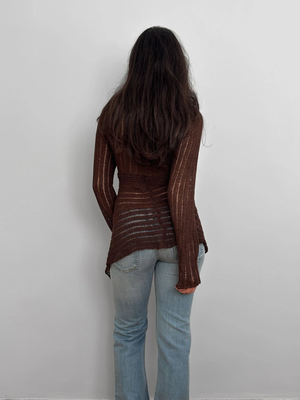 Brown Pointelle Sweater