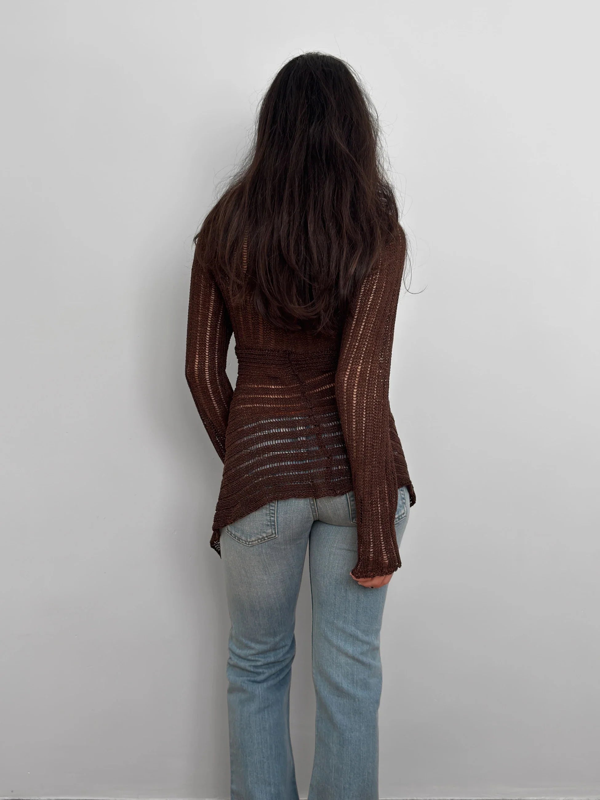 Brown Pointelle Sweater